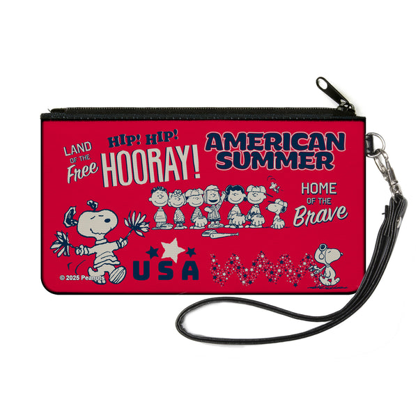 Buckle-Down Canvas Zipper Wallet - SMALL - Peanuts Gang AMERICAN SUMMER Poses Red/Blue/White