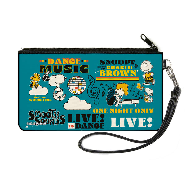 Buckle-Down Canvas Zipper Wallet - SMALL - Peanuts Gang DANCE MUSIC Poses and Quotes Blue/Multi Color