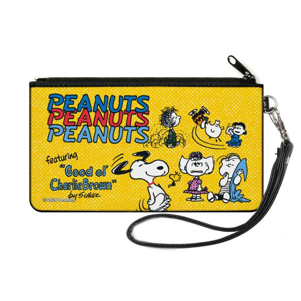 Buckle-Down Canvas Zipper Wallet - SMALL - PEANUTS Gang FEATURING GOOD OL CHARLIE BROWN Character Poses Yellow/Multi Color