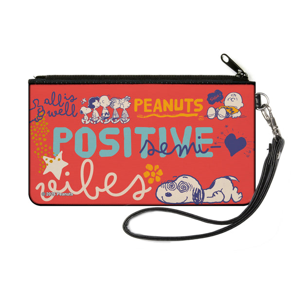 Buckle-Down Canvas Zipper Wallet - SMALL - Peanuts Gang SEMI-POSITIVE VIBES Poses Red/Blues/White
