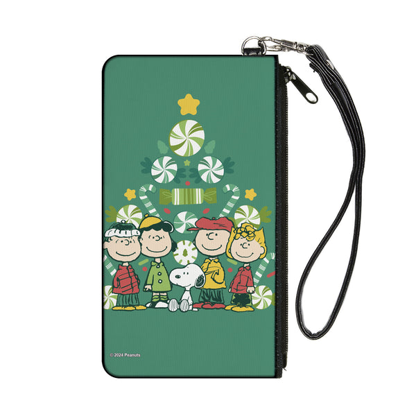 Buckle-Down Canvas Zipper Wallet - SMALL - Peanuts Holiday Christmas Tree Group Pose Greens