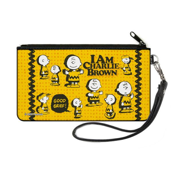 Buckle-Down Canvas Zipper Wallet - SMALL - Peanuts I AM CHARLIE BROWN Poses and Zig Zag Stripe Yellows/Black