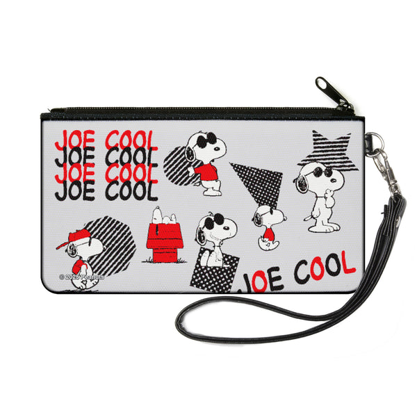 Buckle-Down Canvas Zipper Wallet - SMALL - Peanuts JOE COOL Snoopy Poses and Text Gray/Black/Red/White