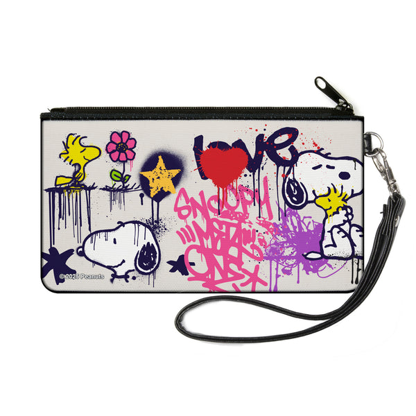 Buckle-Down Canvas Zipper Wallet - SMALL - Peanuts Snoopy and Woodstock Graffiti Collage White/Multi Color