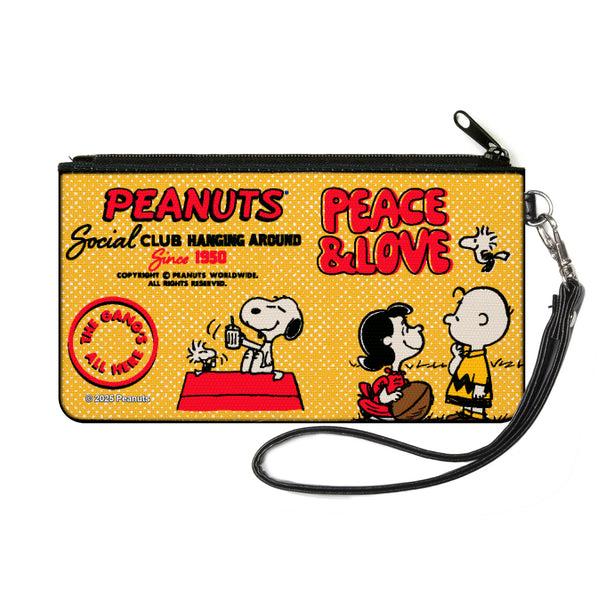 Buckle-Down Canvas Zipper Wallet - SMALL - PEANUTS SOCIAL CLUB PEACE & LOVE Scenes Yellow/Red