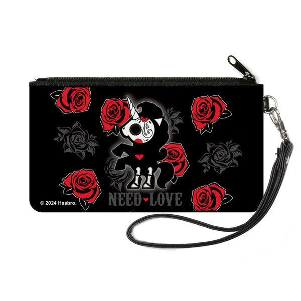 Buckle-Down Canvas Zipper Wallet - SMALL - Skelanimals Bonita the Unicorn NEED LOVE Pose Black/Gray/Red/White