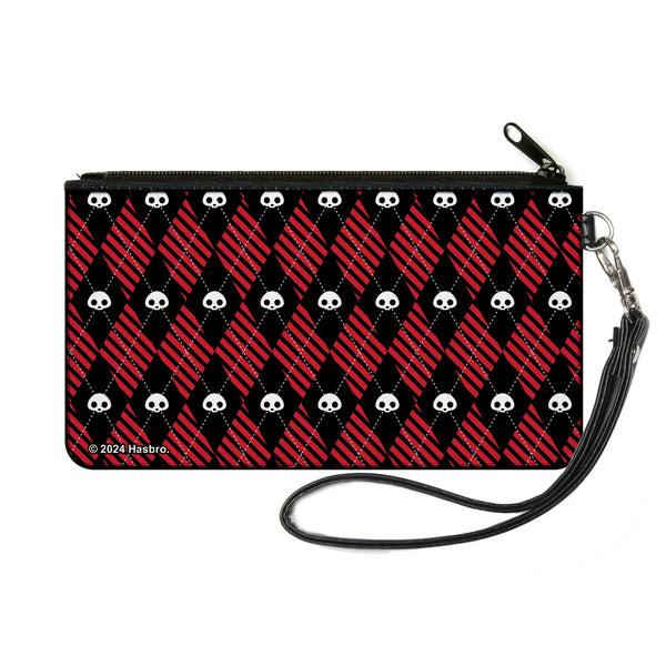 Buckle-Down Canvas Zipper Wallet - SMALL - Skelanimals Face Logo Diamond Plaid Black/Red/White
