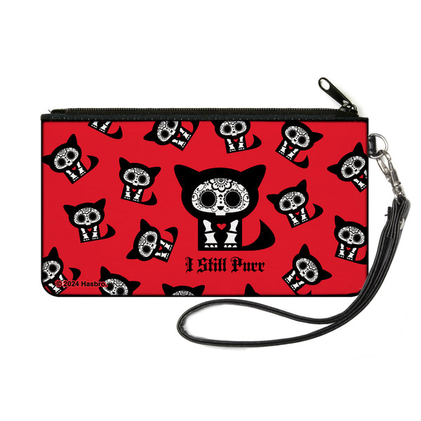 Buckle-Down Canvas Zipper Wallet - SMALL - Skelanimals Kit the Cat I STILL PURR Pose Red/Black/White