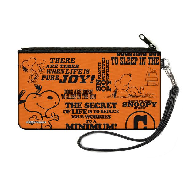 Buckle-Down Canvas Zipper Wallet - SMALL - Snoopy Poses and Quotes Collage Orange/Black