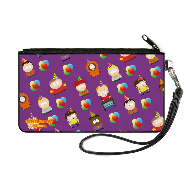 Buckle-Down Canvas Zipper Wallet - SMALL - South Park Birthday Party Character Poses and Balloons Purple