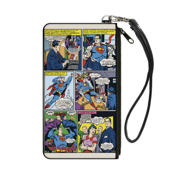 Buckle-Down Canvas Zipper Wallet - SMALL - Superman Clark Kent Retro Comic Scene Blocks