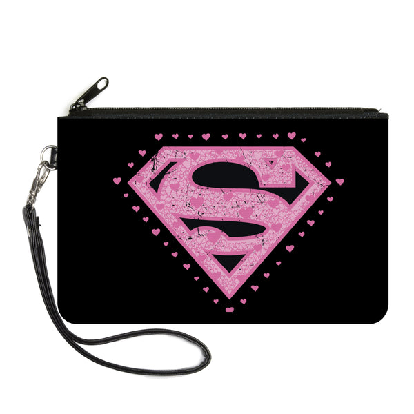 Buckle-Down Canvas Zipper Wallet - SMALL - Superman Heart Shield Black/Pinks