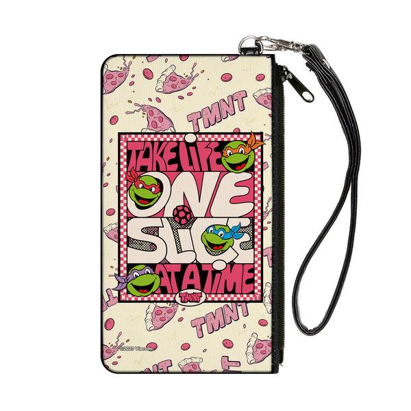 Buckle-Down Canvas Zipper Wallet - SMALL - Teenage Mutant Ninja Turtles TAKE LIFE ONE SLICE AT A TIME Pizza Collage Beige/Reds
