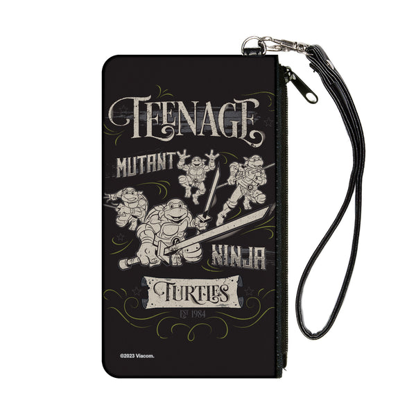 Buckle-Down Canvas Zipper Wallet - SMALL - TEENAGE MUTANT NINJA TURTLES Est. 1984 Action Poses Black/White
