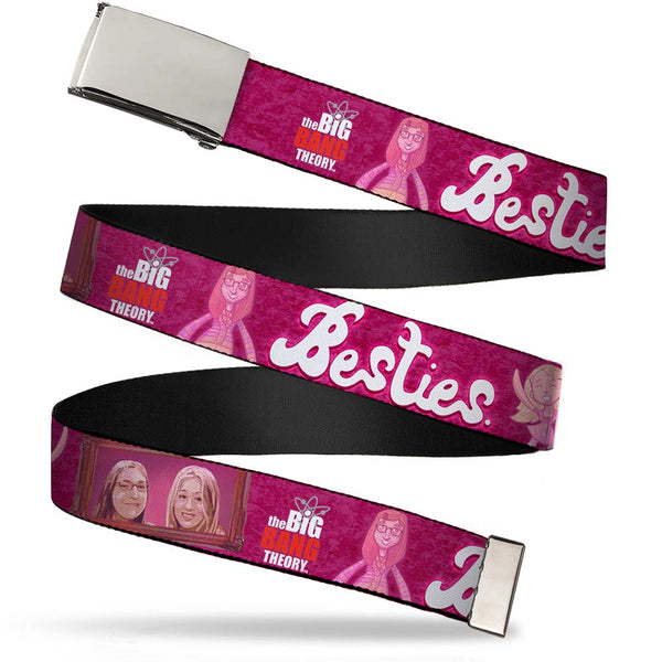 Buckle-Down Chrome Buckle Web Belt - Amy & Penny Sketch/Portrait BESTIES Pinks/White Webbing