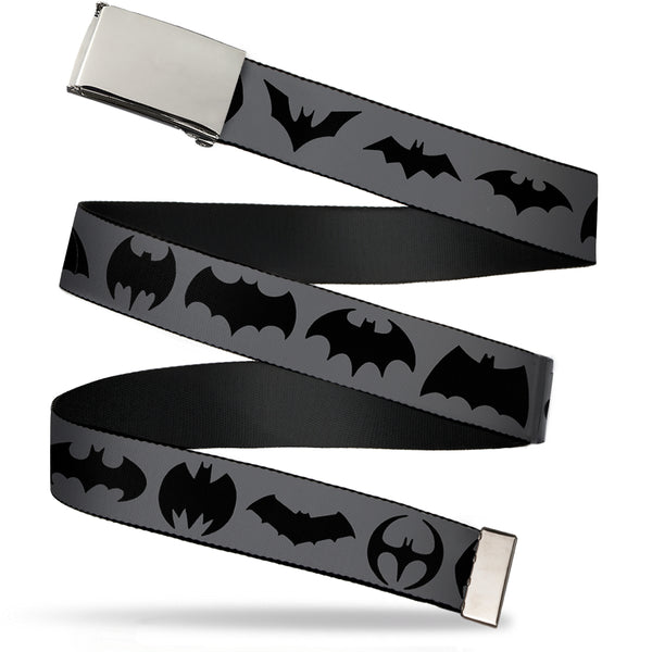 Buckle-Down Chrome Buckle Web Belt - Bat Logo Transitions Gray/Black Webbing