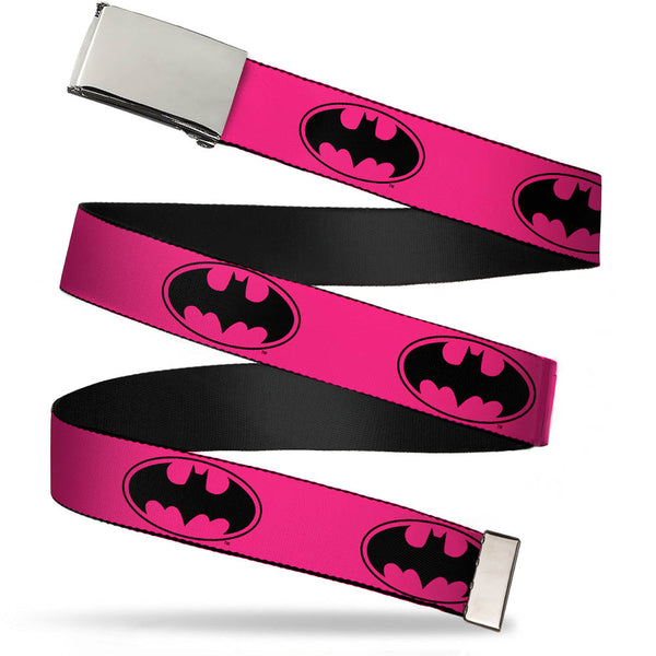 Buckle-Down Chrome Buckle Web Belt - Bat Signal-3 Fuchsia/Black/Fuchsia Webbing
