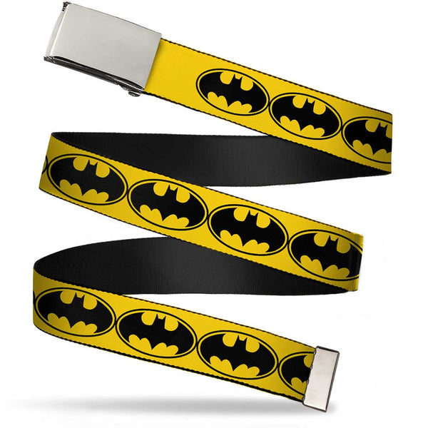 Buckle-Down Chrome Buckle Web Belt - Bat Signal-3 Yellow/Black/Yellow Webbing
