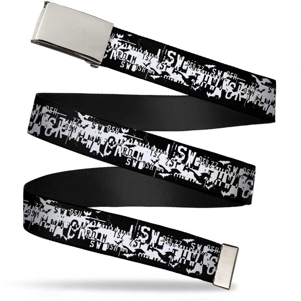 Buckle-Down Chrome Buckle Web Belt - Batman Action Verbiage Black/White Webbing