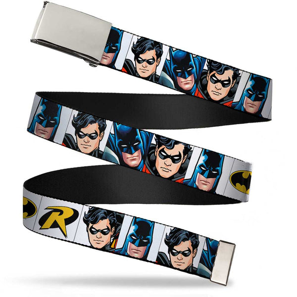 Buckle-Down Chrome Buckle Web Belt - Batman & Robin Blocks White Webbing