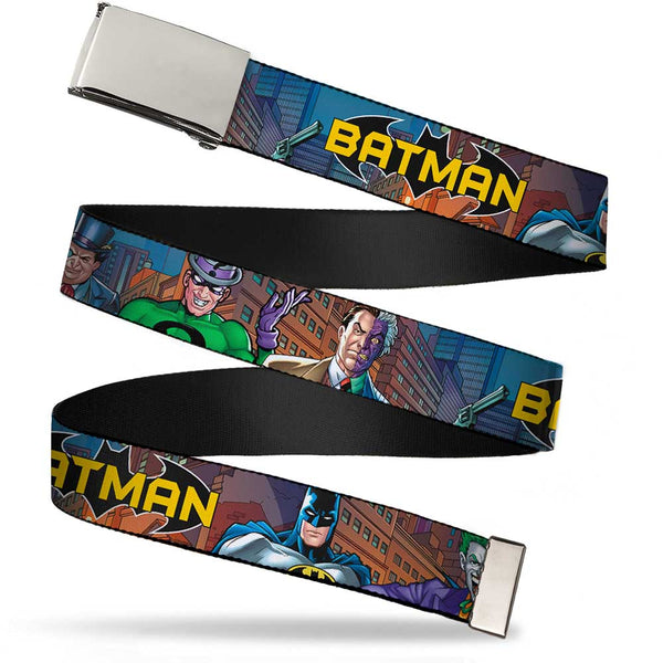 Buckle-Down Chrome Buckle Web Belt - BATMAN & Villains2/Cityscape Webbing