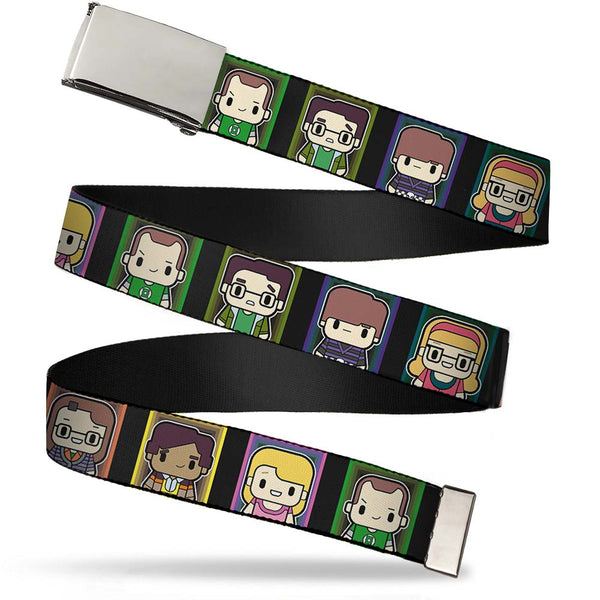 Buckle-Down Chrome Buckle Web Belt - Big Bang Theory Chibi Character Blocks Webbing