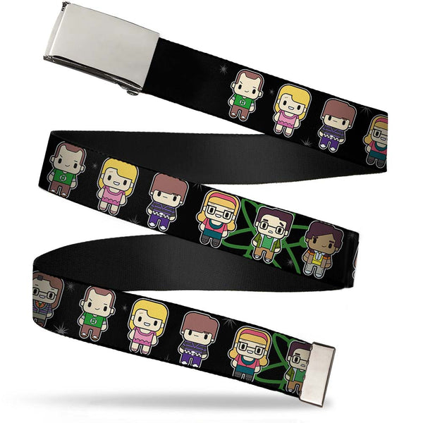 Buckle-Down Chrome Buckle Web Belt - Big Bang Theory Chibi Characters/Atom/Stars Webbing