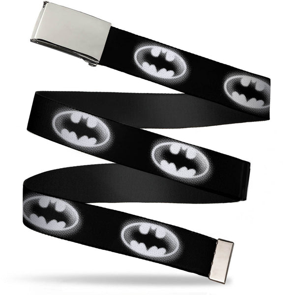 Buckle-Down Chrome Buckle Web Belt - Cloudy Bat Signal Black/White Webbing