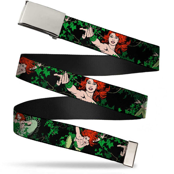 Buckle-Down Chrome Buckle Web Belt - DC Originals Poison Ivy 3-Poses/Ivy Black/Greens Webbing