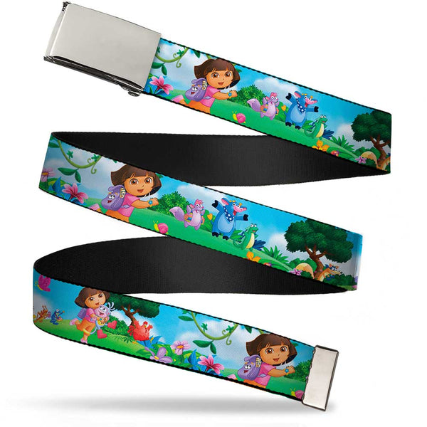 Buckle-Down Chrome Buckle Web Belt - Dora Running & Animal Friends Outdoors Webbing