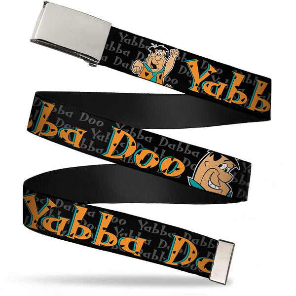 Buckle-Down Chrome Buckle Web Belt - Fred Face/Pose YABBA DABBA DOO Black/Gray/Orange Webbing
