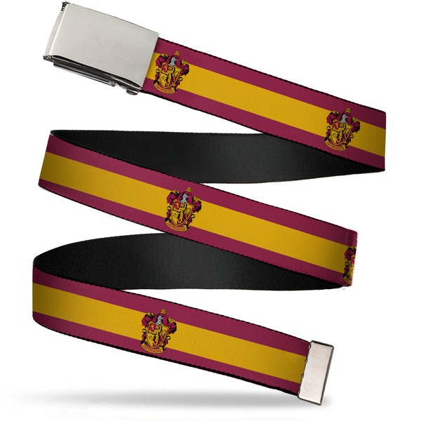 Buckle-Down Chrome Buckle Web Belt - GRYFFINDOR Crest/Stripe9 Burgundy/Gold Webbing