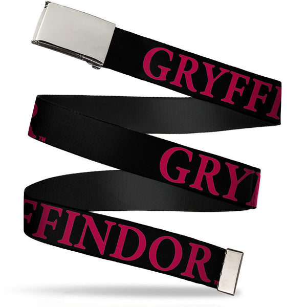 Buckle-Down Chrome Buckle Web Belt - Harry Potter GRYFFINDOR Black/Red Webbing