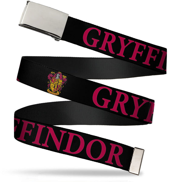 Buckle-Down Chrome Buckle Web Belt - Harry Potter GRYFFINDOR & Crest Black/Red Webbing