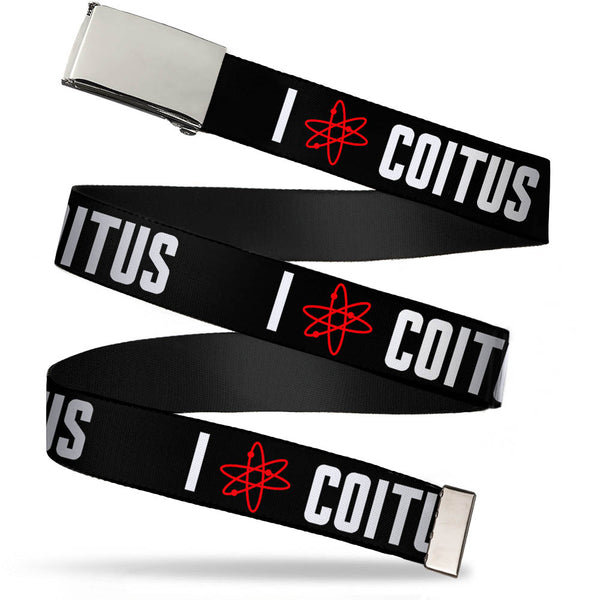 Buckle-Down Chrome Buckle Web Belt - I "ATOM" COITUS Black/White/Red Webbing