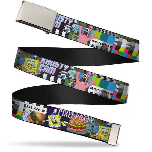 Buckle-Down Chrome Buckle Web Belt - Krusty Krab Cam Scenes PIXEL PATTY-KRUSTY CAM Webbing