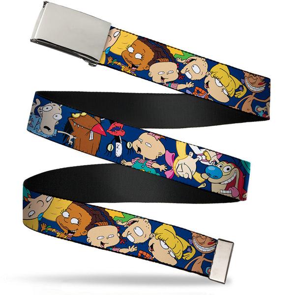 Buckle-Down Chrome Buckle Web Belt - Nick 90's Rewind 16-Character Poses Navy Blue Webbing