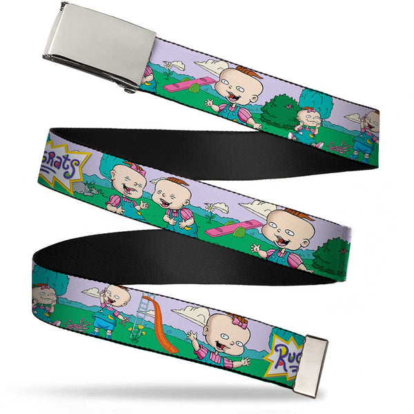 Buckle-Down Chrome Buckle Web Belt - RUGRATS Lil & Phil Outdoor Poses Webbing