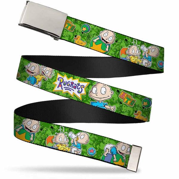 Buckle-Down Chrome Buckle Web Belt - RUGRATS Tommy & Dill Poses Greens Webbing