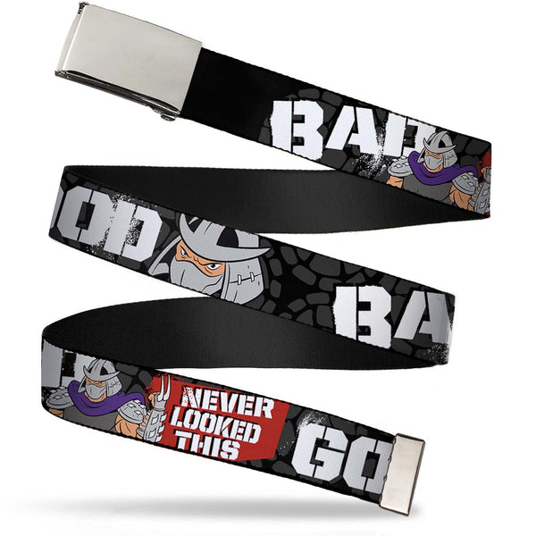 Buckle-Down Chrome Buckle Web Belt - Shredder Poses BAD NEVER LOOKED THIS GOOD Webbing