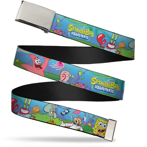 Buckle-Down Chrome Buckle Web Belt - SpongeBob and Friends/Logo Webbing