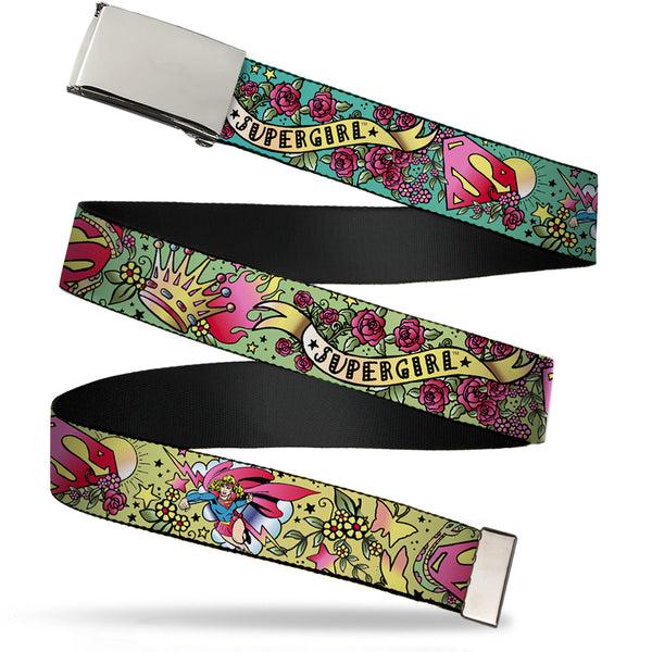 Buckle-Down Chrome Buckle Web Belt - Supergirl Tattoo Scene Webbing