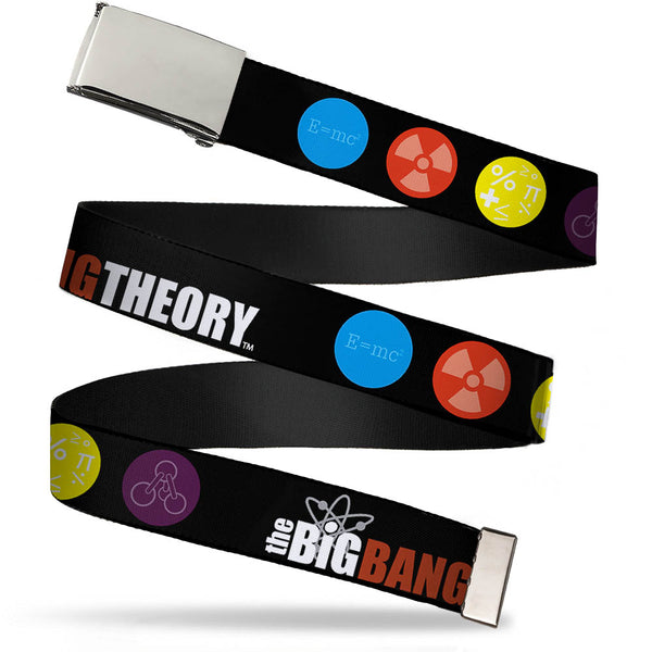 Buckle-Down Chrome Buckle Web Belt - THE BIG BANG THEORY DNA/Atom/E/Radiation Black Webbing