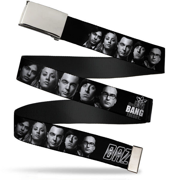 Buckle-Down Chrome Buckle Web Belt - The Big Bang Theory Group/BAZINGA Black/White Webbing