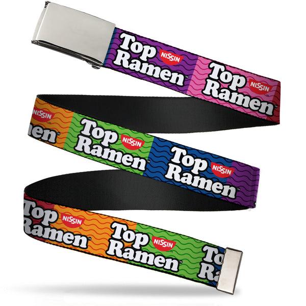 Buckle-Down Chrome Buckle Web Belt - TOP RAMEN Noodle Wave Blocks Multi Color/Black/White Webbing