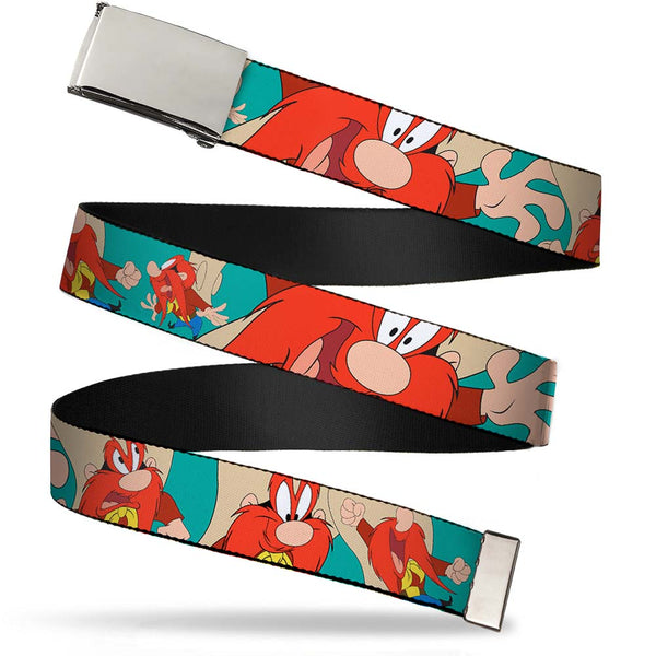 Buckle-Down Chrome Buckle Web Belt - Yosemite Sam Poses Turquoise Webbing