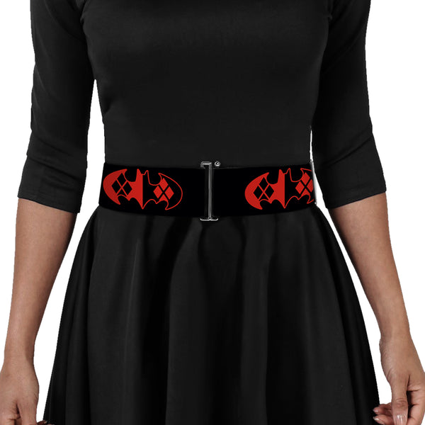 Buckle-Down Cinch Waist Belt - Bat Logo Harley Quinn Diamonds Black Red
