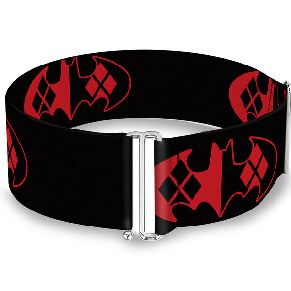 Buckle-Down Cinch Waist Belt - Bat Logo Harley Quinn Diamonds Black Red