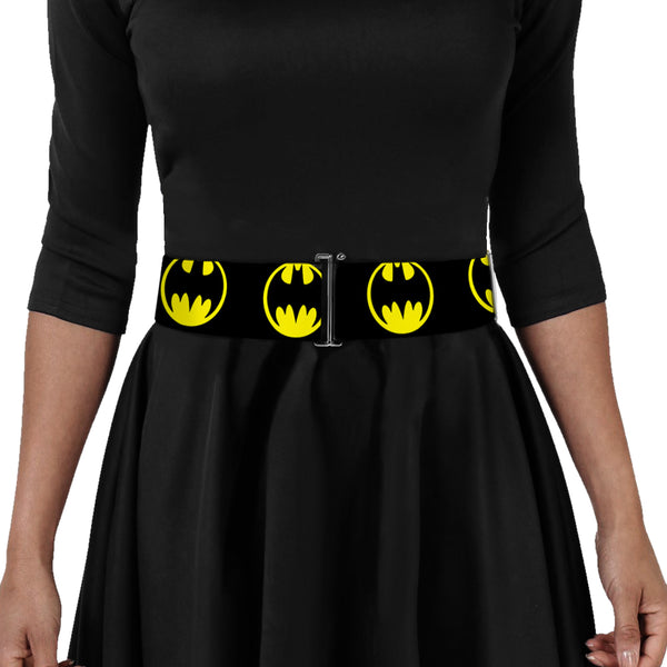 Buckle-Down Cinch Waist Belt - Bat Signal-4 Black Yellow