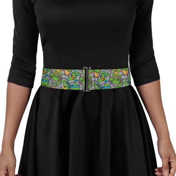 Buckle-Down Cinch Waist Belt - Classic TMNT Expression & Pose Turtle Shell Collage Lavender
